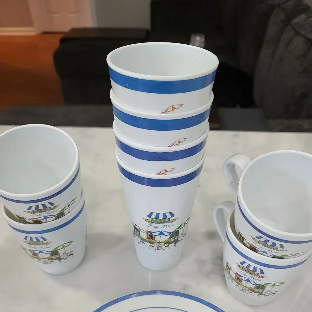 Miracle Cafe Mimi Melamine Melmac Plastic 4 each Salad Plates, Tumblers and Coff